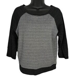 Betsey Johnson Raglan Top Womens Small Blokette‎ Preppy Casual Polka Dot Stripe